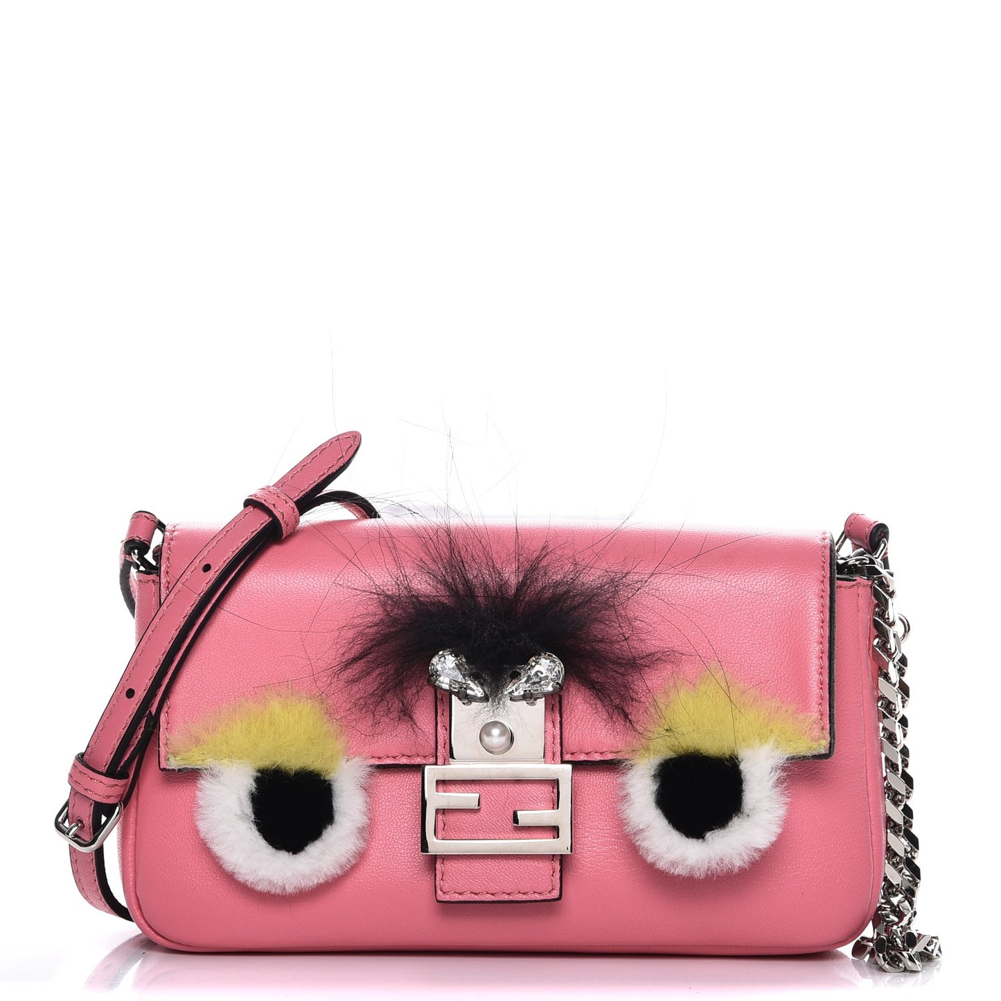 Nappa Rabbit Fox Fur Micro Buggie Baguette Rosa Fluo Multicolor