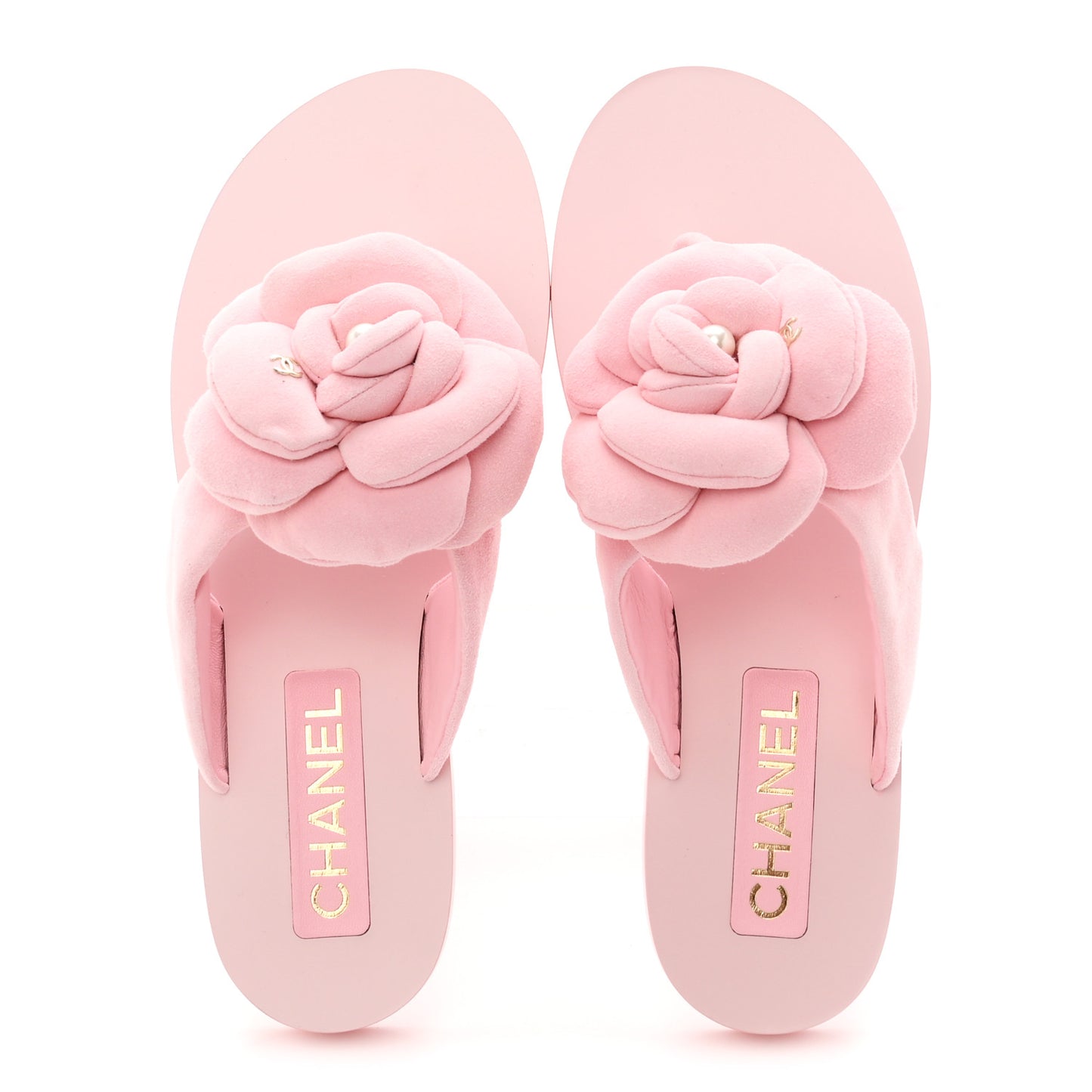 Suede Pearl Camellia Thong Sandals 37 Light Pink