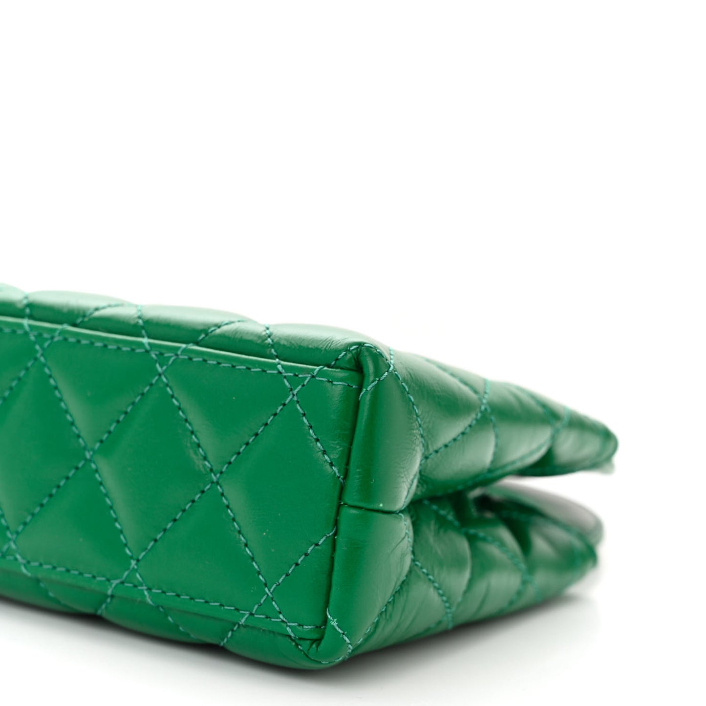 Shiny Aged Calfskin Quilted Nano Kelly Shopper Green