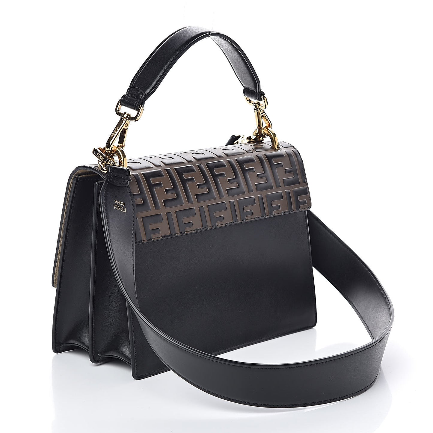 Vitello Liberty Bi-Color FF 1974 Embossed Kan U Shoulder Bag Black Maya