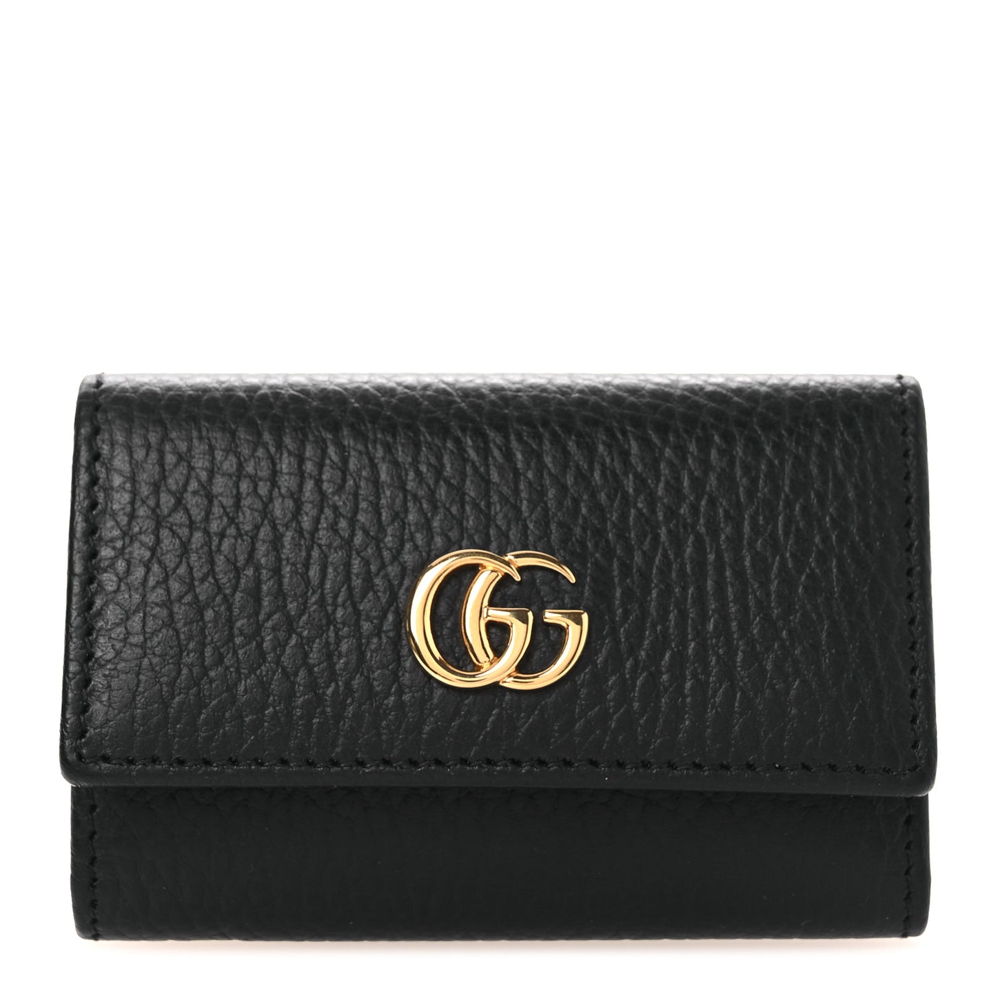 Pebbled Calfskin GG Marmont 6 Key Holder Black