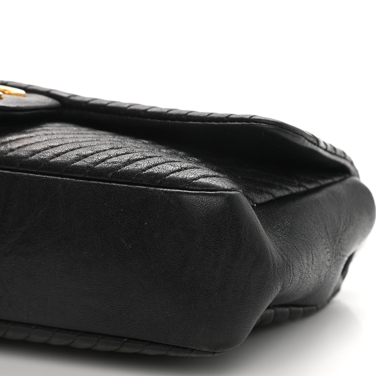 Calfskin Chevron Quilted Medium Surpique Flap Black