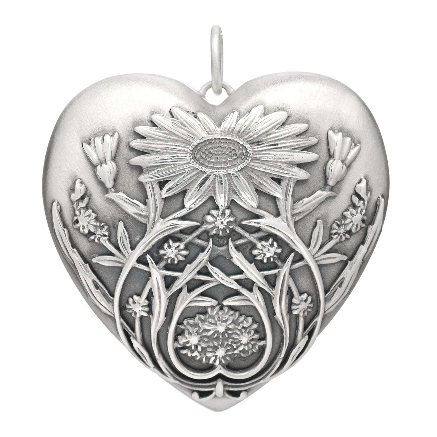 Sterling Silver Large Ziegfeld Daisy Heart Locket Pendant