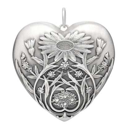 Tiffany Sterling Silver Large Ziegfeld Daisy Heart Locket Pendant 1 of 4