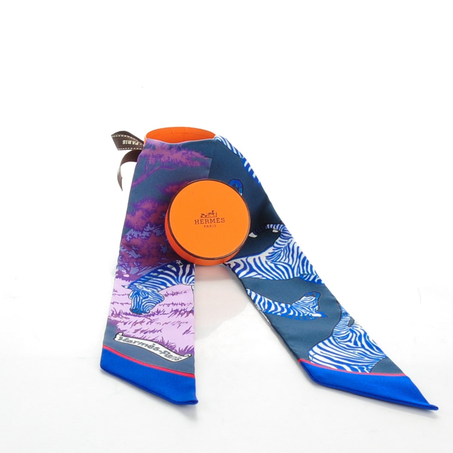 Hermes Silk Les Zebres Twilly Ardoise Bleu Roy Parme 6 of 6