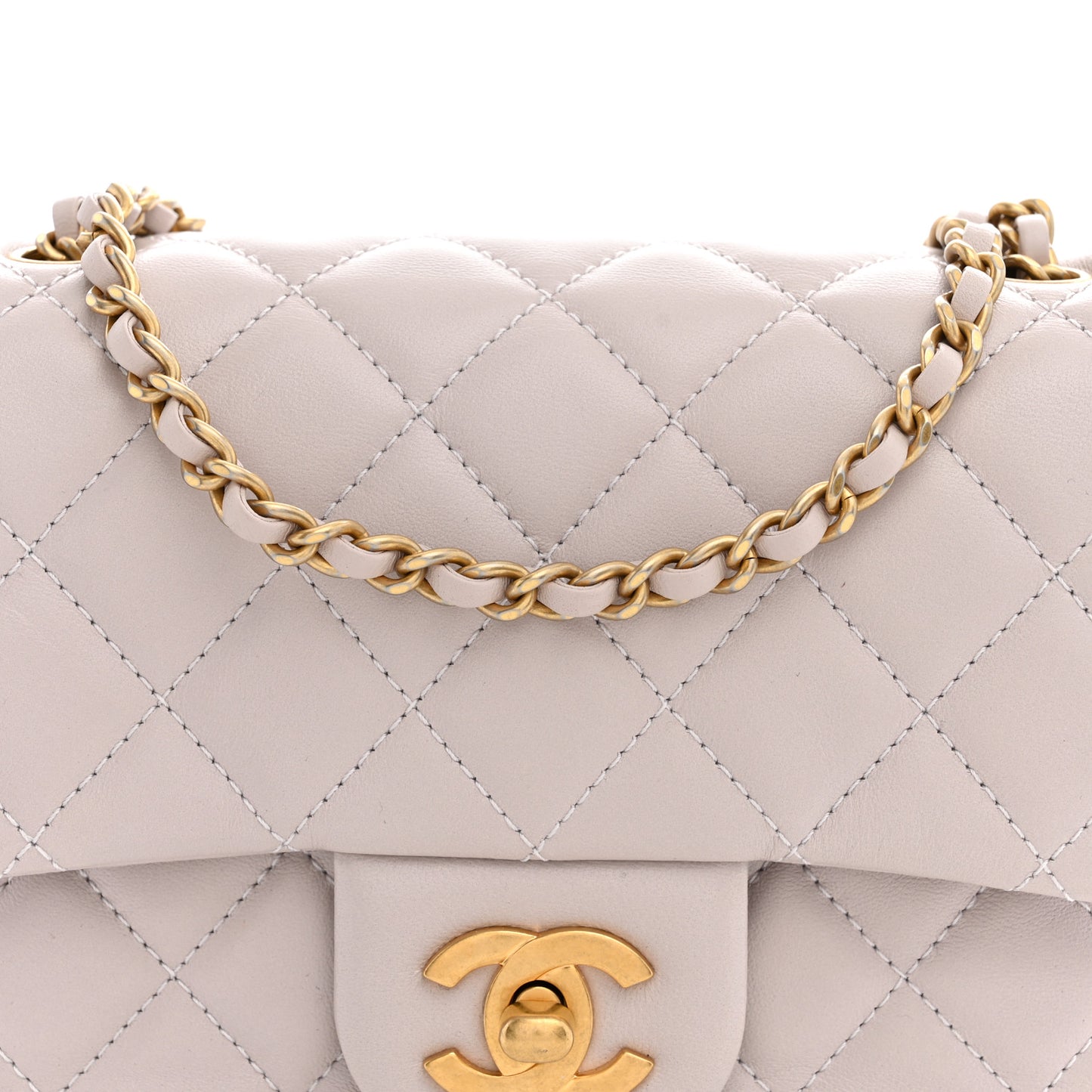 Lambskin Quilted CC Pearl Crush Mini Flap Light Purple