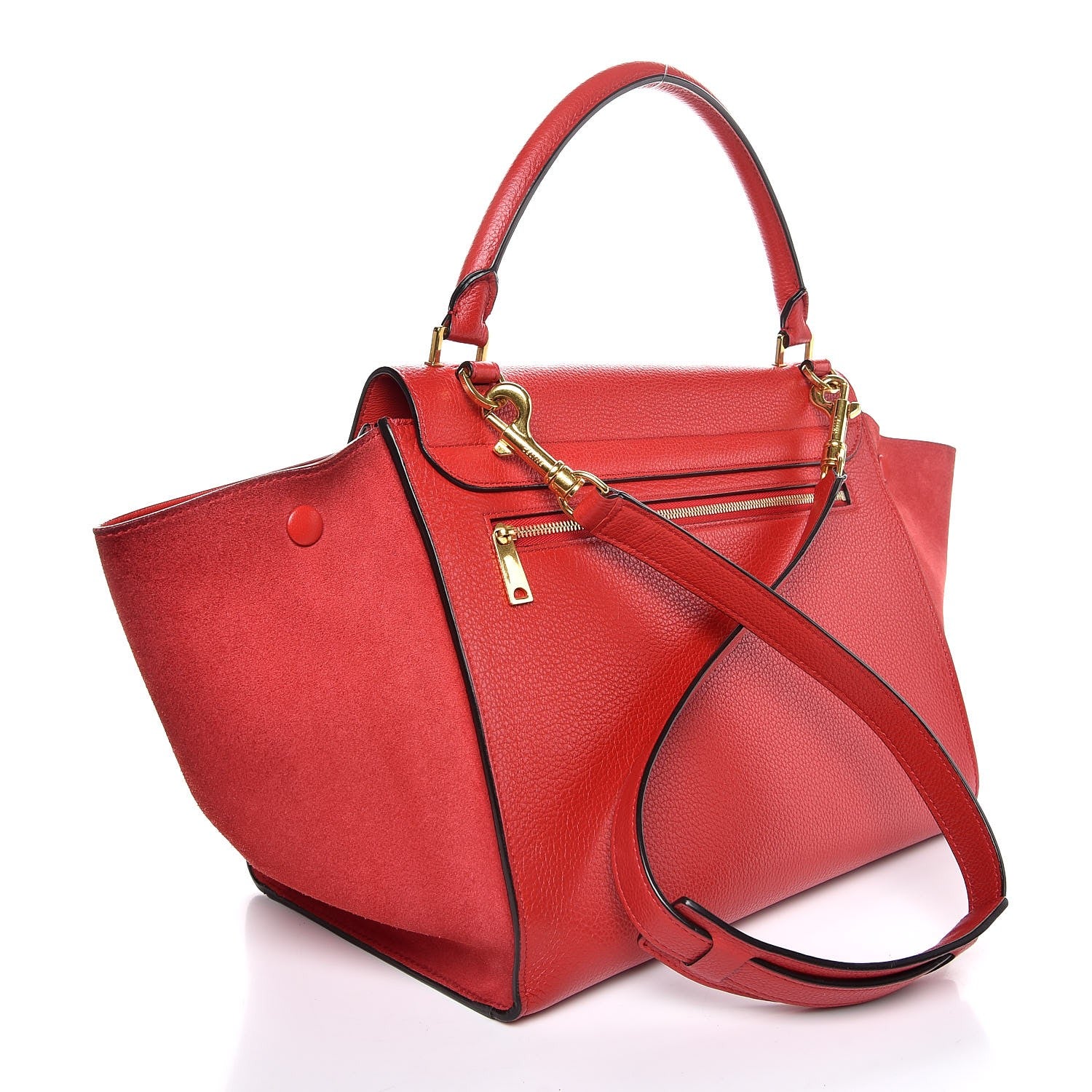 Celine Drummed Calfskin Suede Medium Trapeze Coquelicot 4 of 7