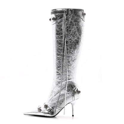 Balenciaga Metallic Agneau Arena Cagole 90mm Boots 37.5 Silver 1 of 10