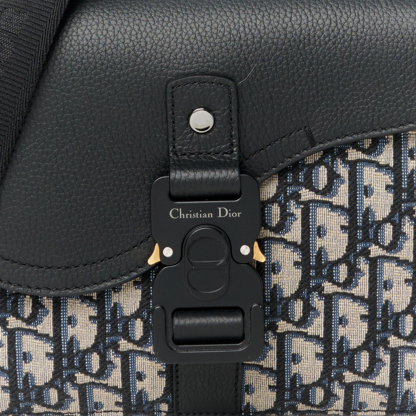 Oblique Jacquard Grained Calfskin Small Saddle Messenger Bag Beige Black