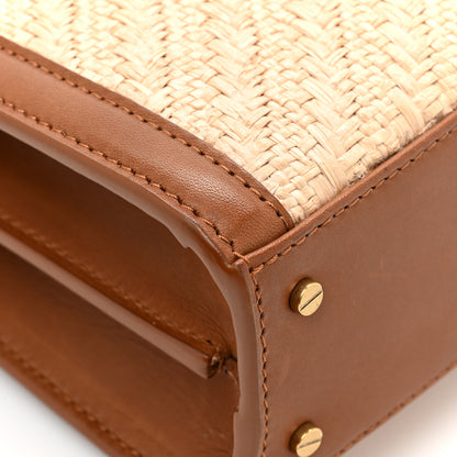 Saint Laurent Raffia Calfskin Mini Classic Monogram Cassandra Top Handle Naturel Brick 13 of 14