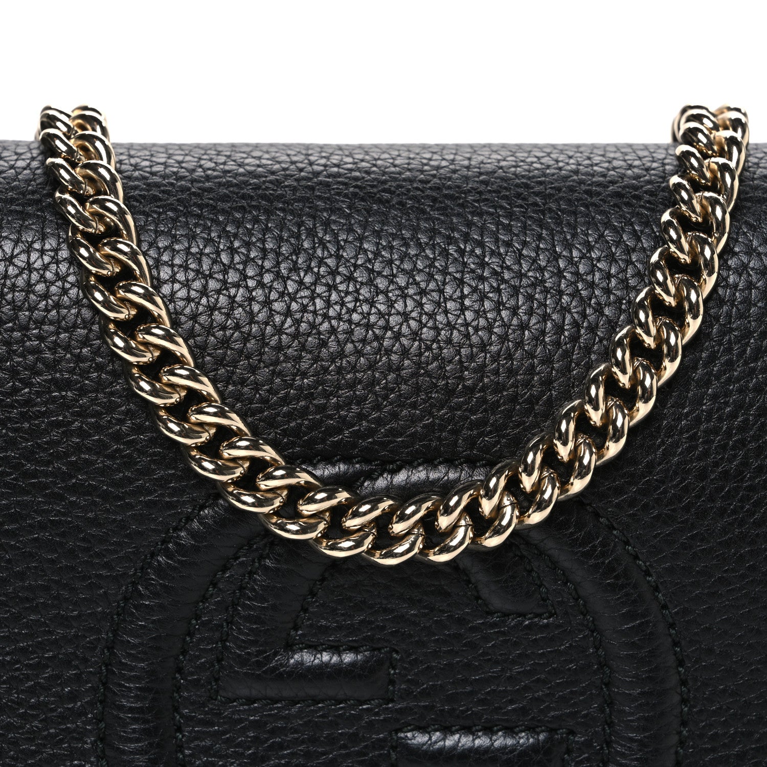 GUCCI レザーバッグ Gucci Pebbled Calfskin Medium Soho Flap Crossbody Black 1853474