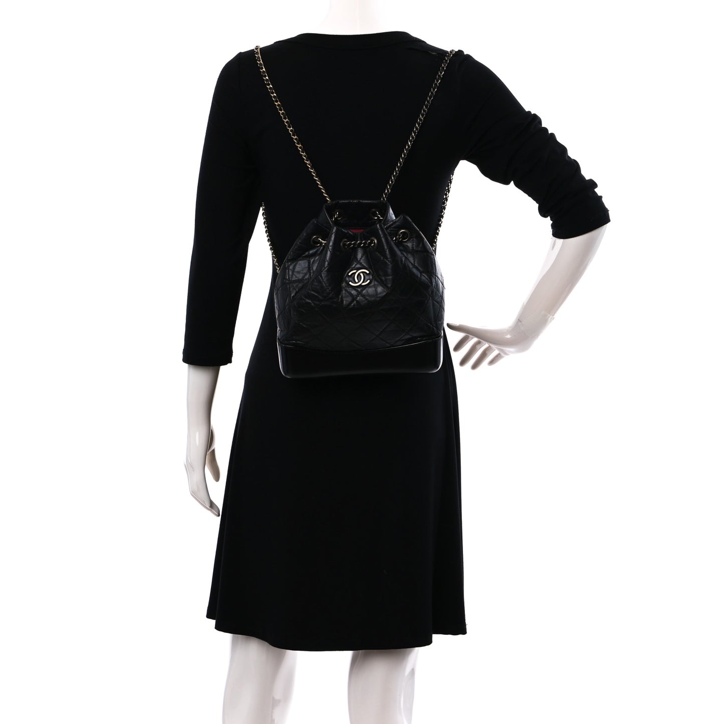 Aged Calfskin Quilted Small Gabrielle Backpack Black