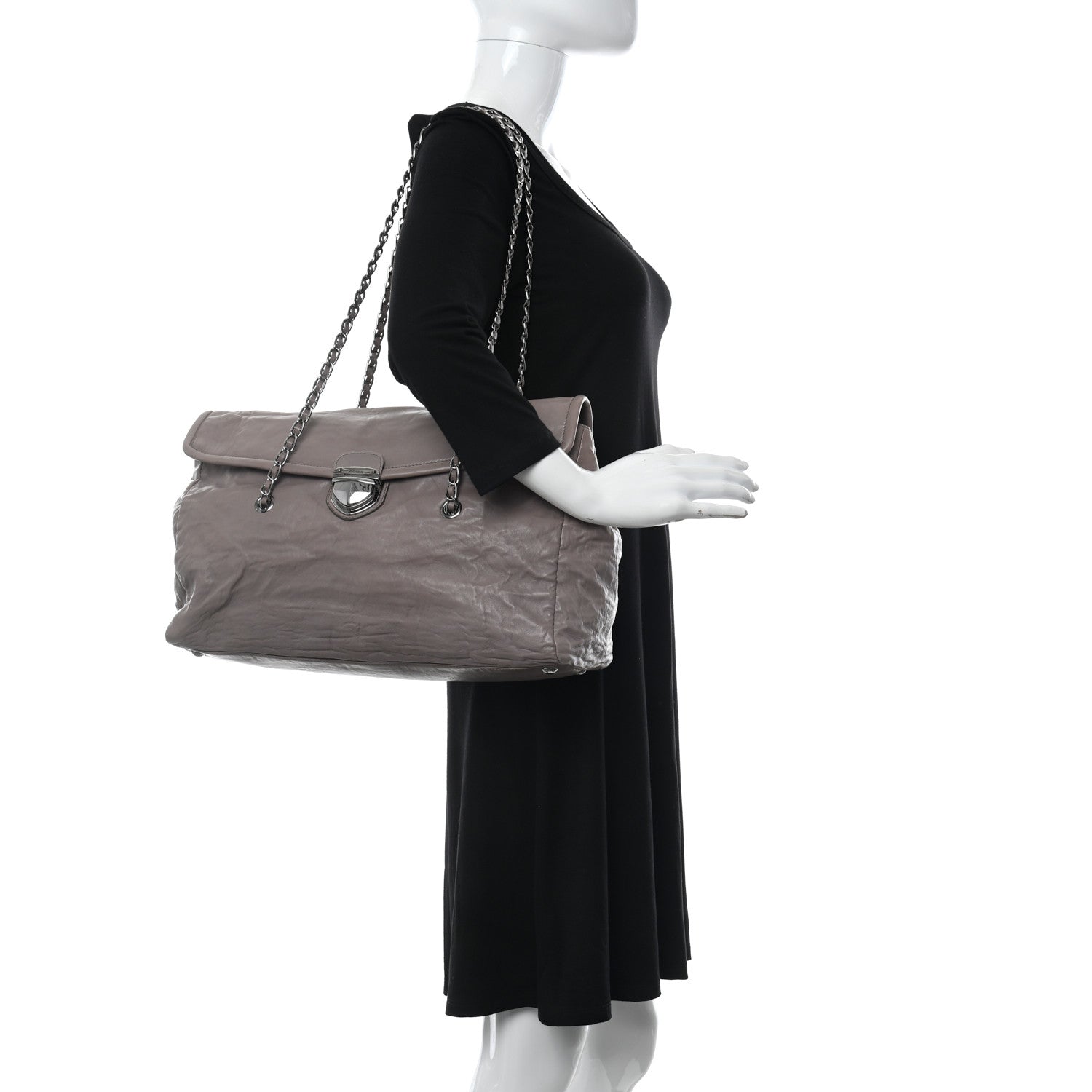 Prada Royal Calf Easy Foldover Pushlock Chain Satchel Argilla 2 of 9