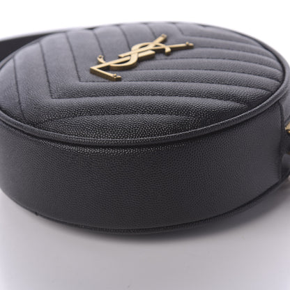 Saint Laurent Grain De Poudre Matelasse Chevron Quilted Round Vinyle Camera Bag Black 6 of 8