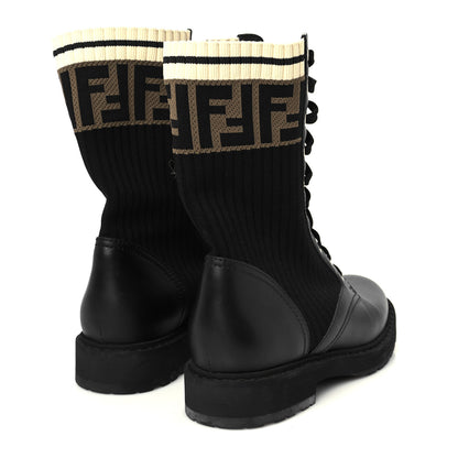 Fendi Calfskin Stretch Fabric Rockoko Biker Boots 36 Tobacco Black Marino 5 of 8