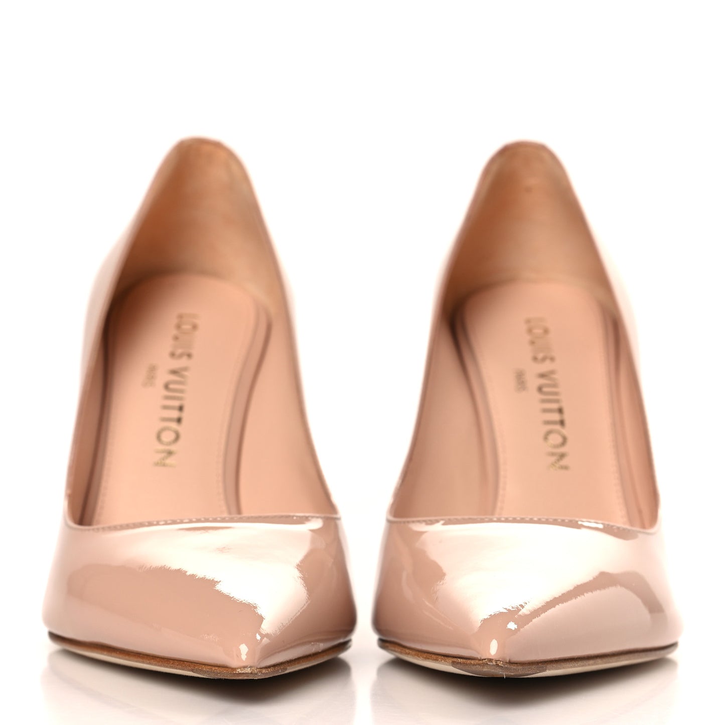 Patent Calfskin Blossom Pumps 37 Nude