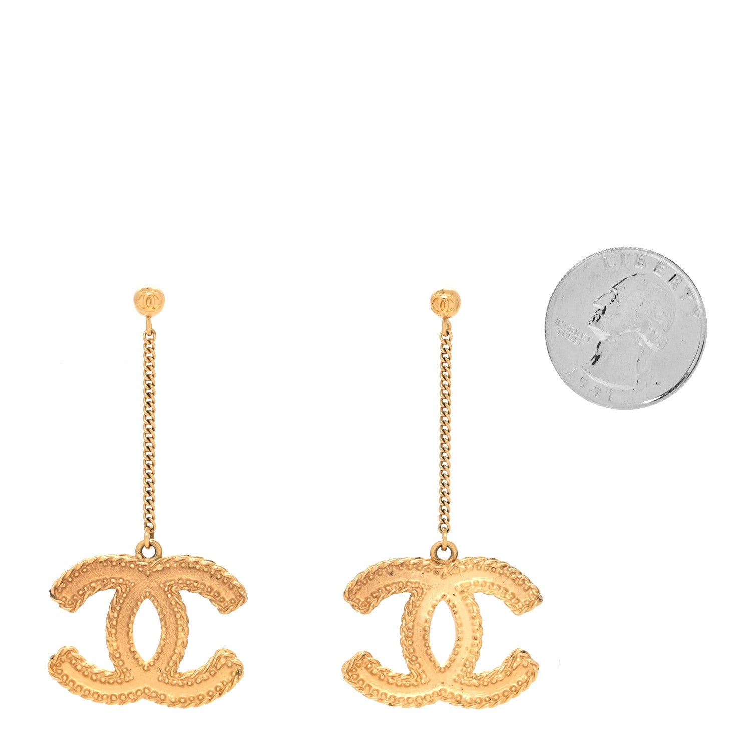 Chanel CC Drop Earrings Matte Gold 2 of 4