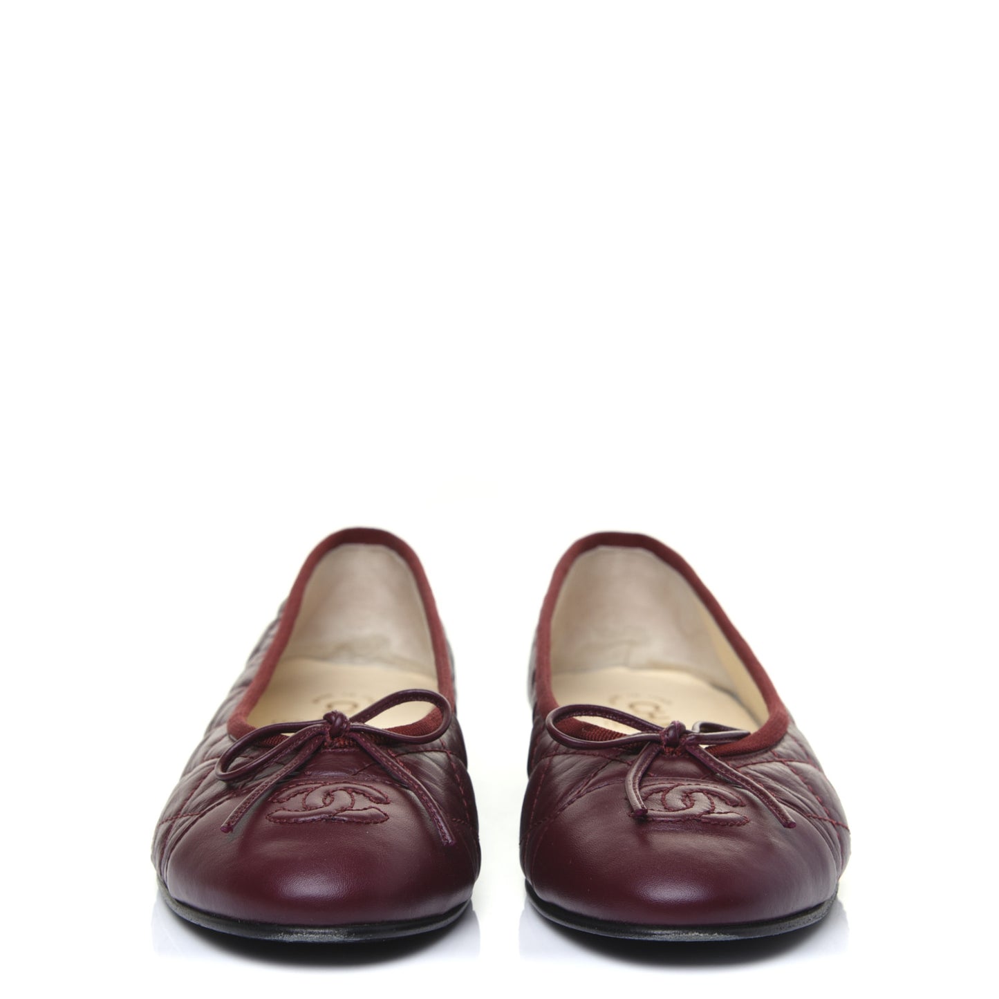 Tumbled Calfskin Quilted Cap Toe Ballerina Flats 37 Burgundy