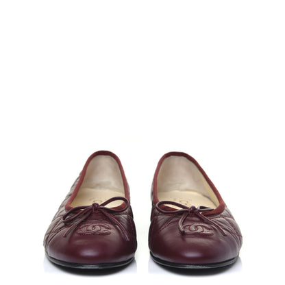 Chanel Tumbled Calfskin Quilted Cap Toe Ballerina Flats 37 Burgundy 2 of 14