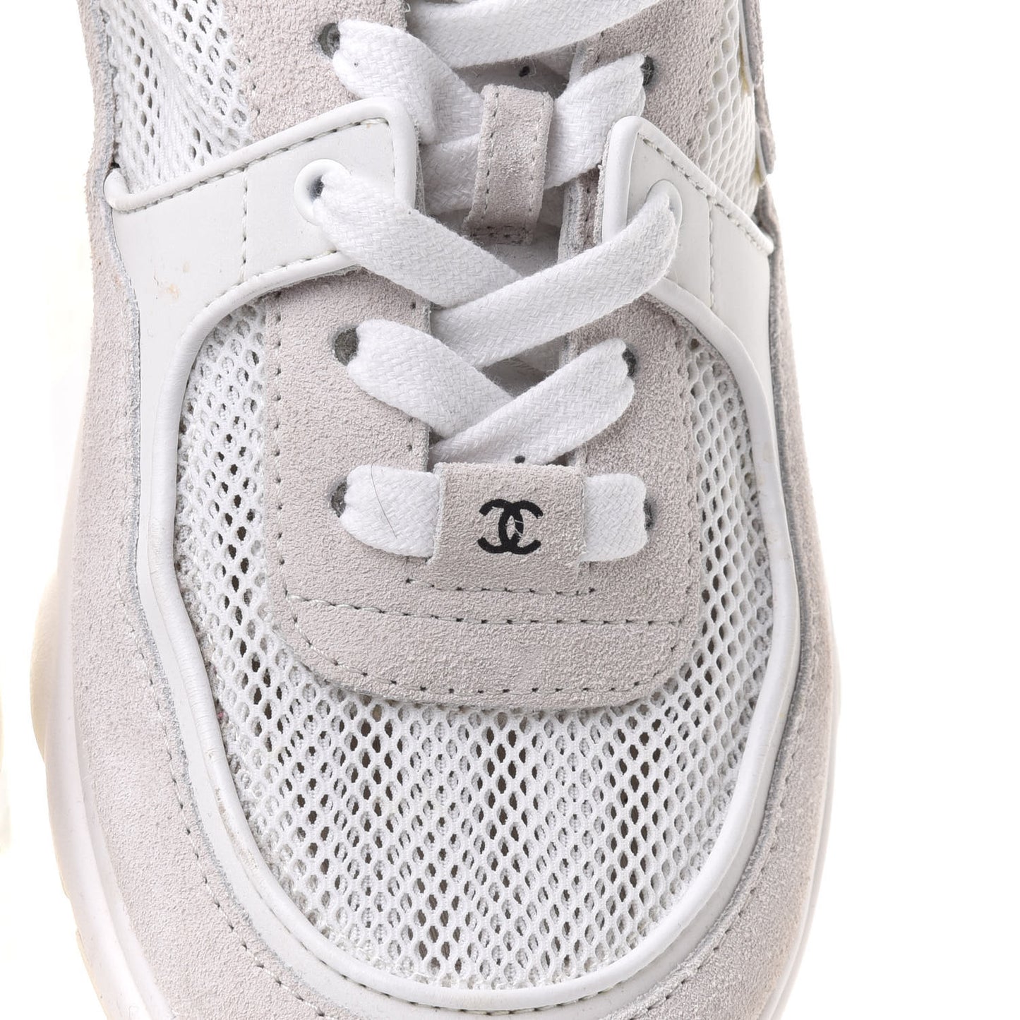 Suede Calfskin Fabric CC Sneakers 36.5 White Grey
