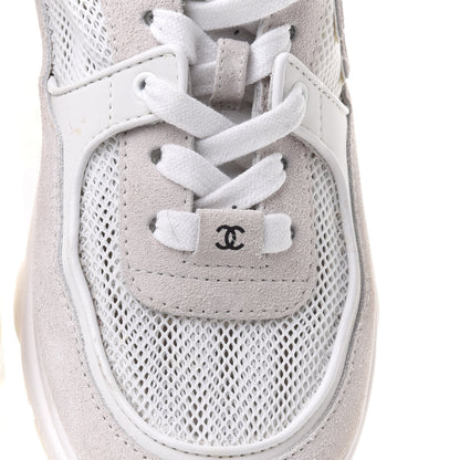Chanel Suede Calfskin Fabric CC Sneakers 36.5 White Grey 10 of 12