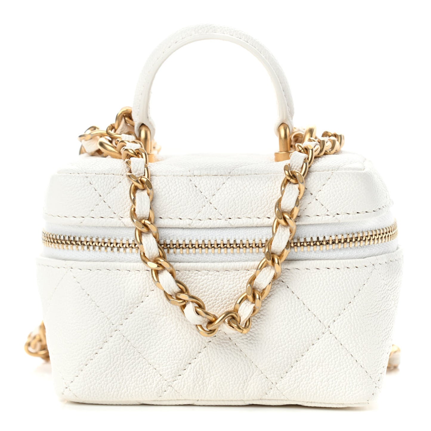 Caviar Quilted Mini Top Handle Vanity With Chain White