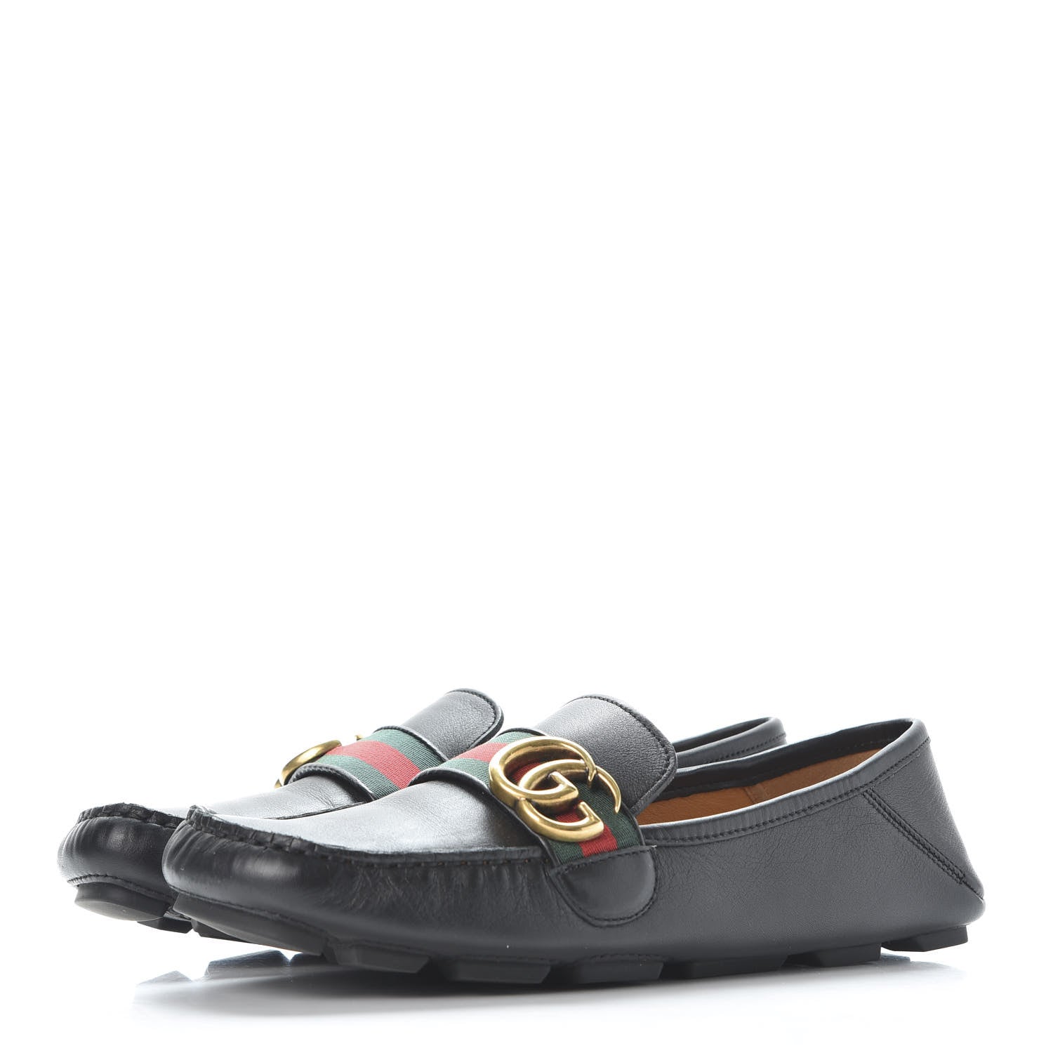 Gucci Calfskin Womens Noel Web Driver Loafers 38.5 Black 2 of 12