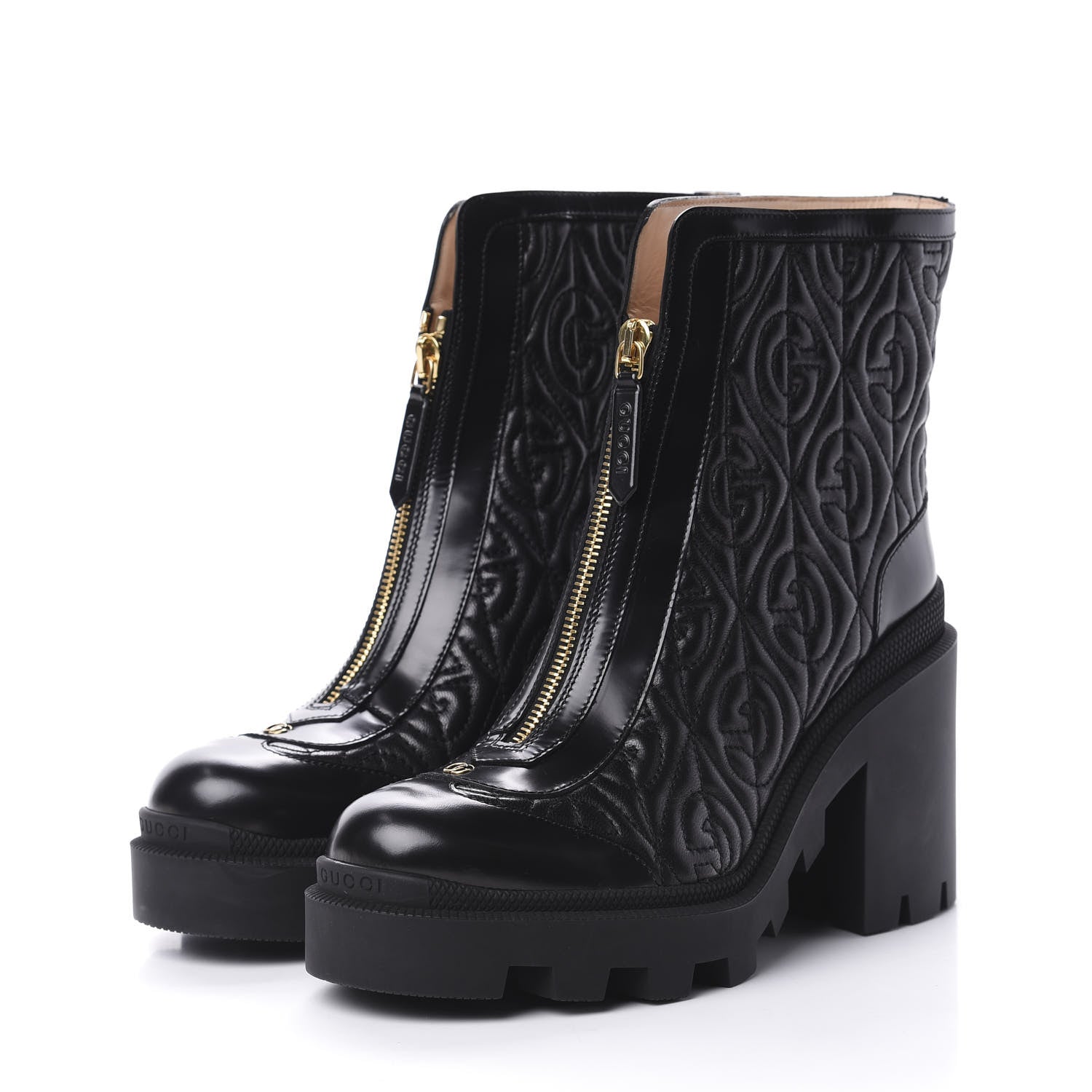 Gucci Calfskin Nappa Rhombus Quilted Trip Ankle Boots 37.5 Black 3 of 7