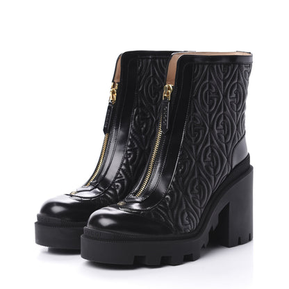 Gucci Calfskin Nappa Rhombus Quilted Trip Ankle Boots 37.5 Black 3 of 7