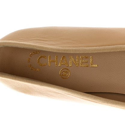 Chanel Lambskin Cap Toe CC Ballerina Flats 40.5 Beige Black 6 of 8