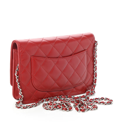 Chanel Lambskin Quilted Wallet On Chain WOC Red 3 of 11
