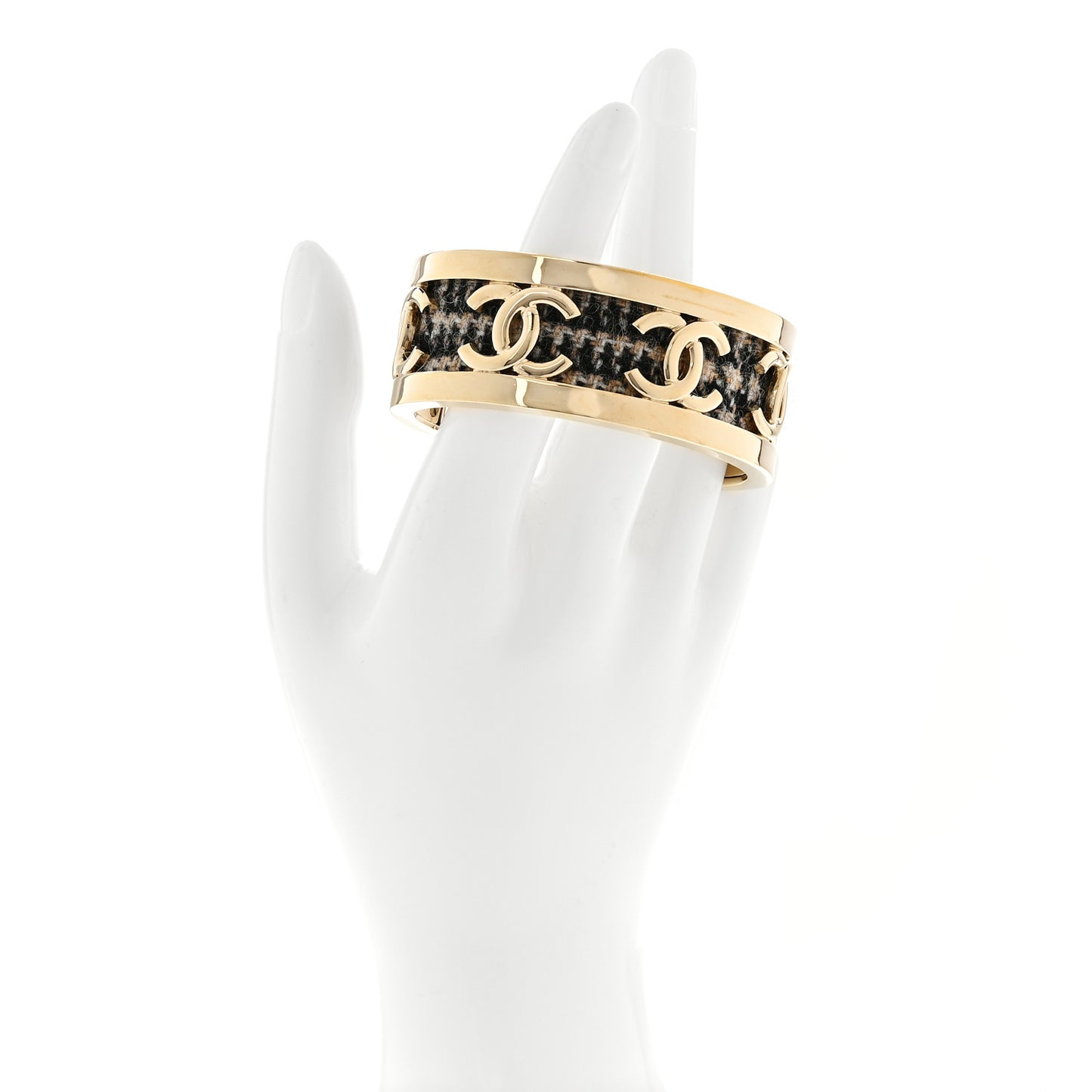 CC Tweed Cuff Bracelet M Gold Beige Black