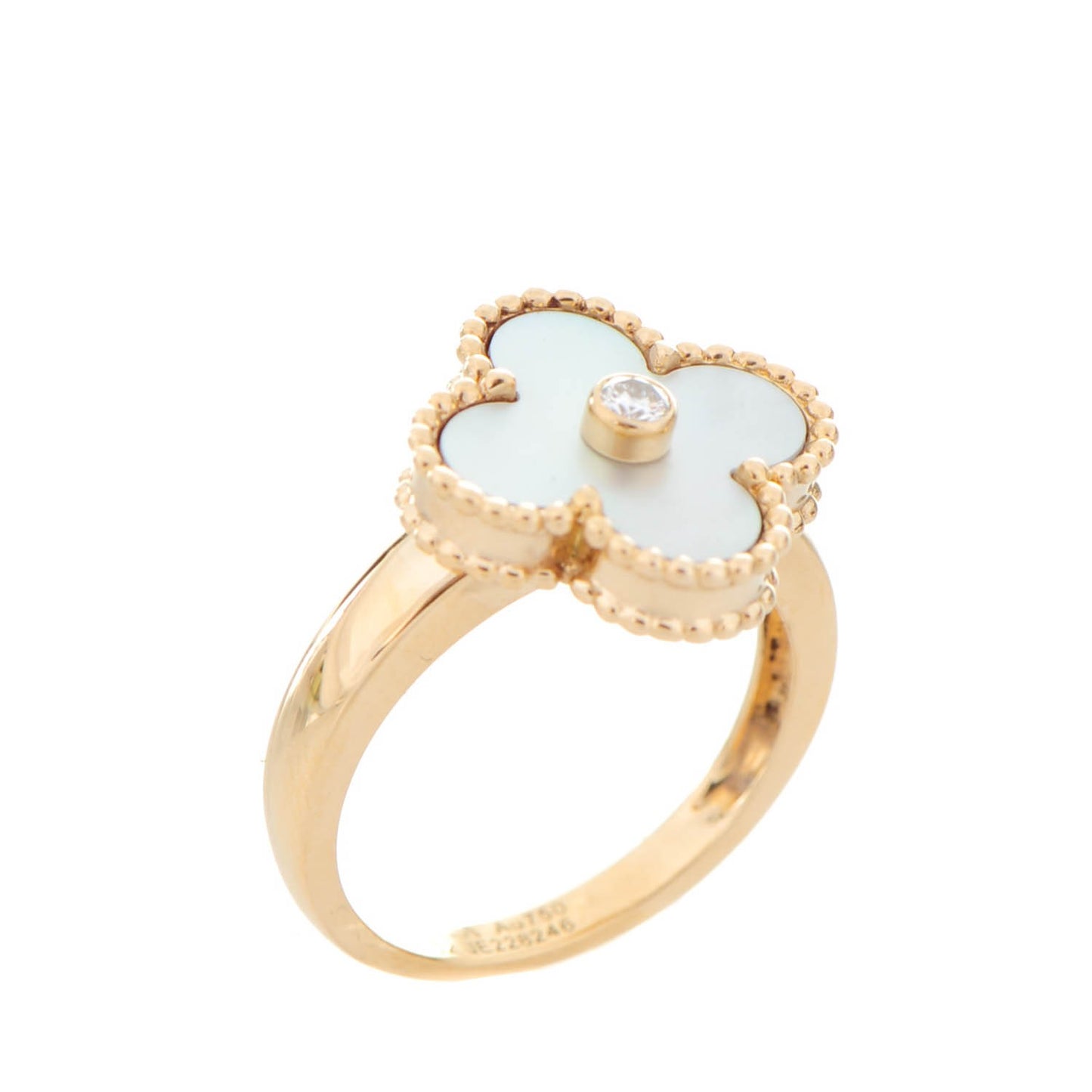 18K Yellow Gold Mother of Pearl Vintage Alhambra Ring 52 6