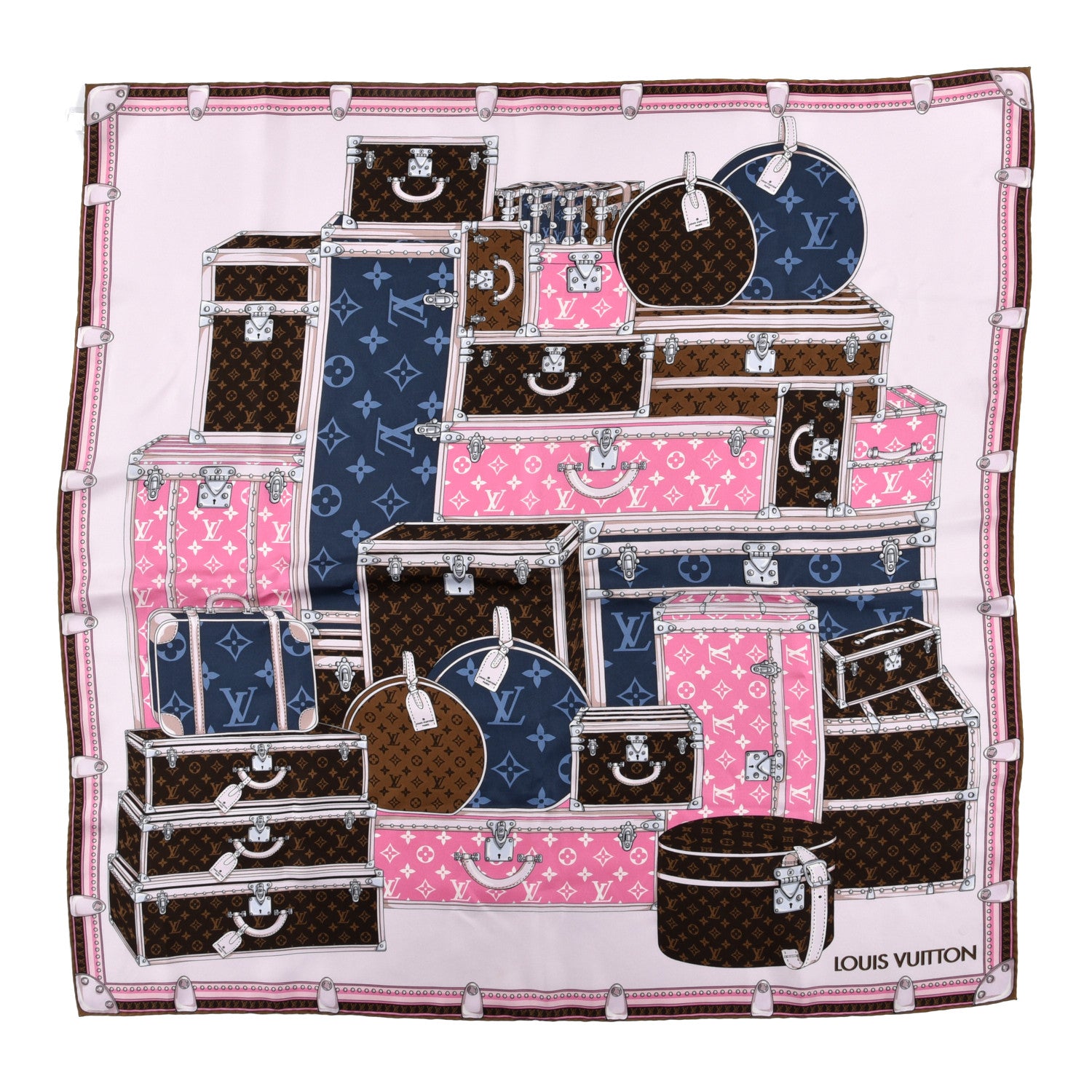 Louis Vuitton Silk Monogram Lets Go Square Scarf Rose 1 of 3