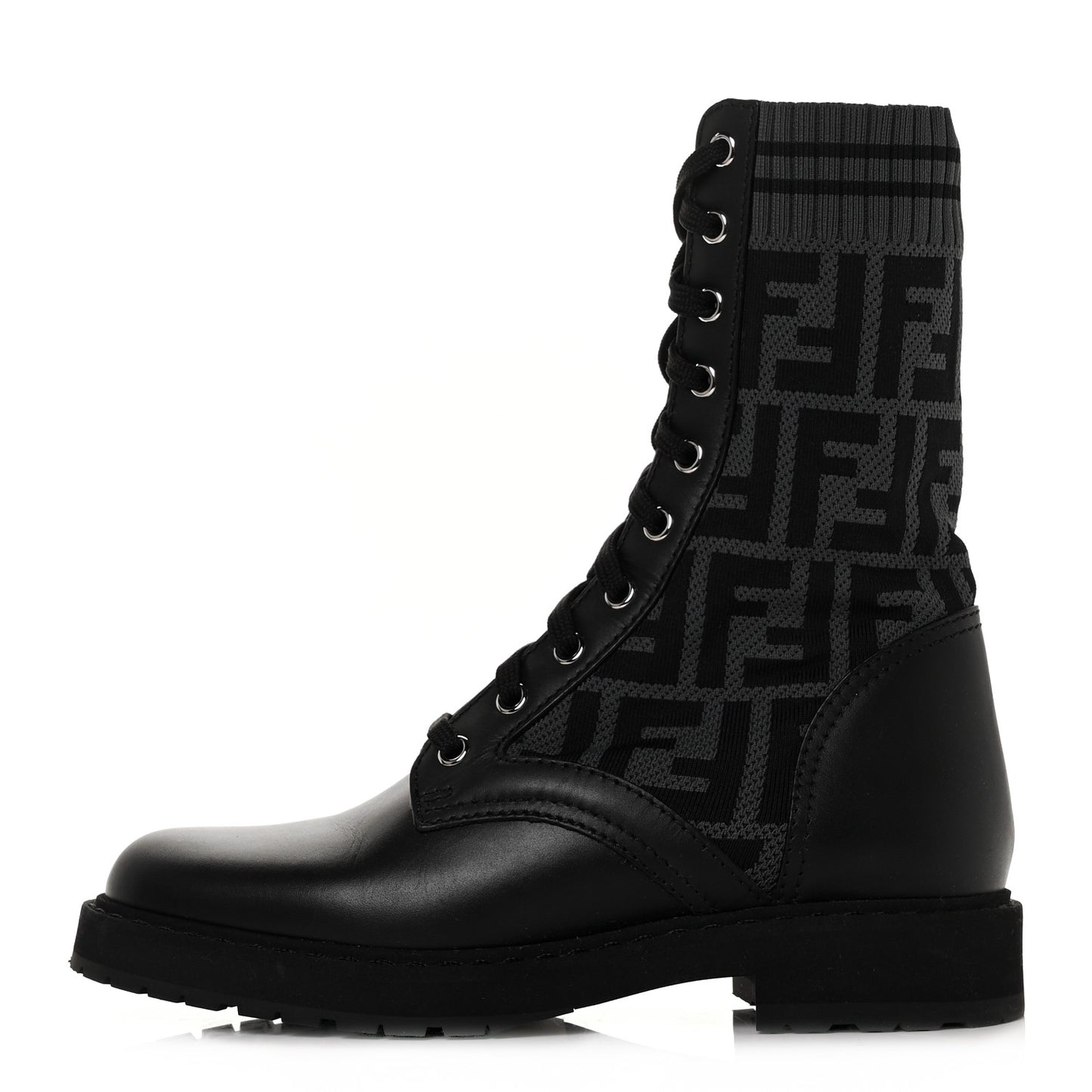 Calfskin Stretch Fabric FF Rockoko Biker Boots 36 Black Charcoal