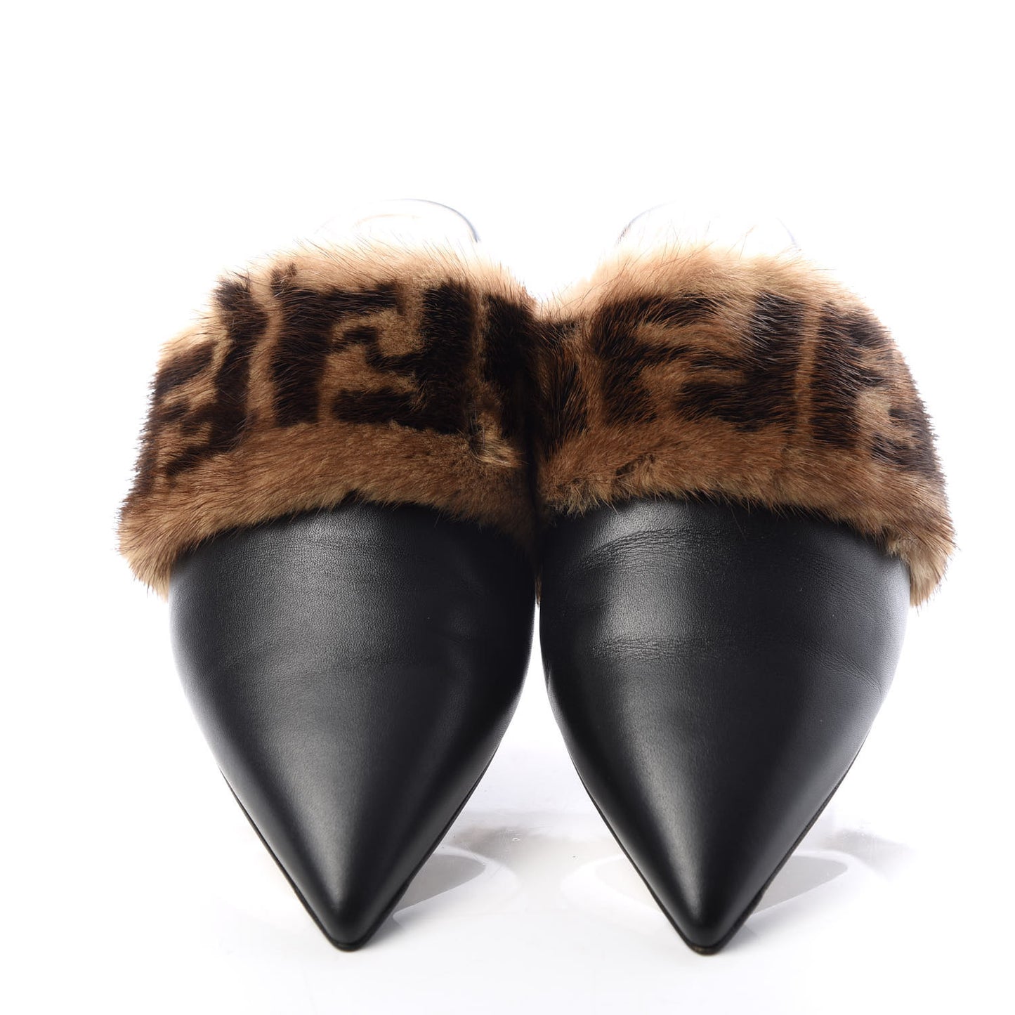 Calfskin Mink Fur FF Flat Mules 36 Black