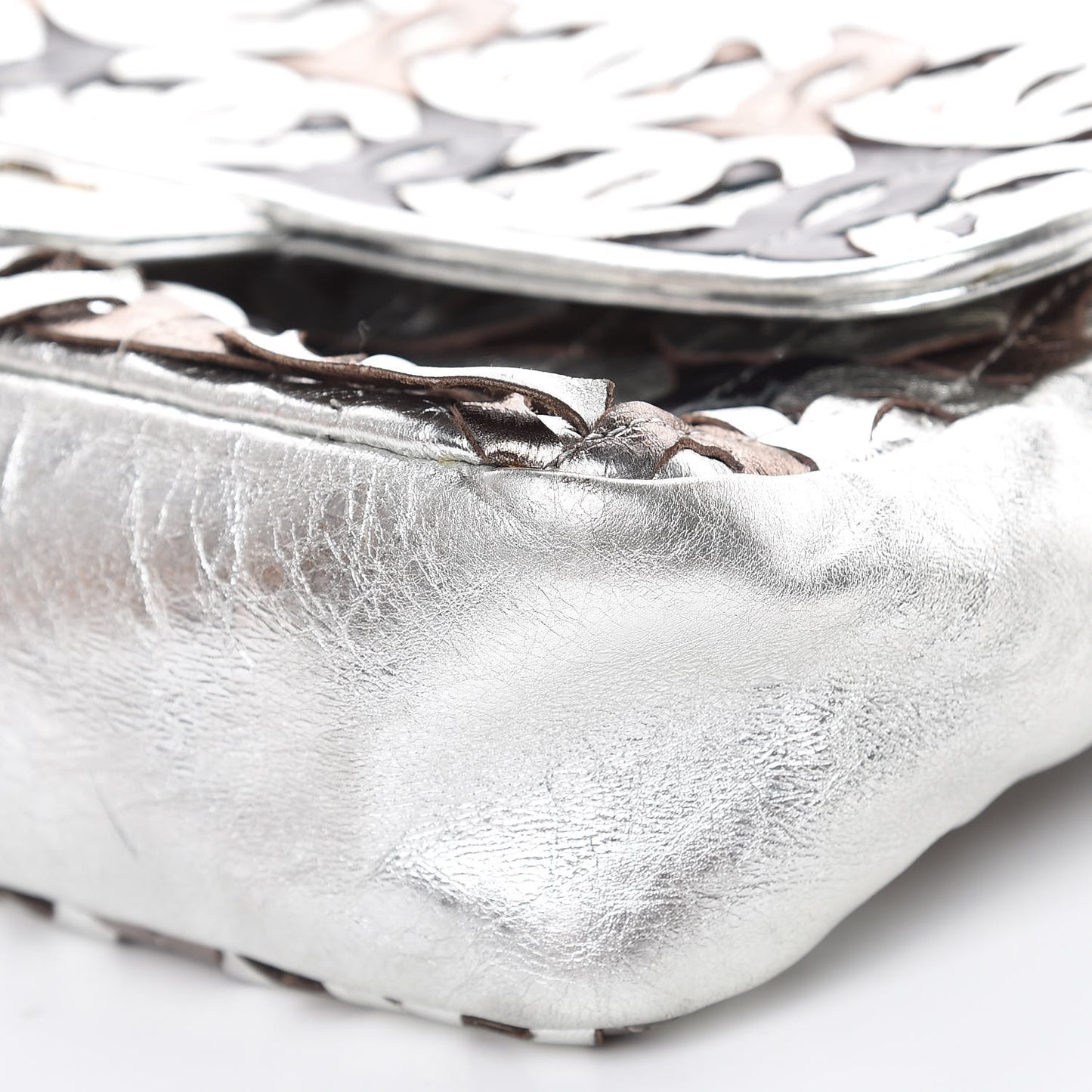 Metallic Crackled Calfskin Medium CC Mix Flap Silver Gold