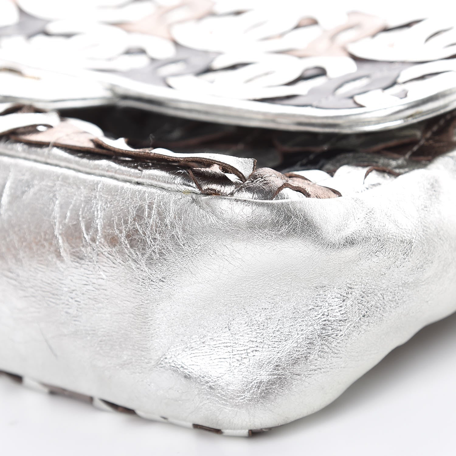 Chanel Metallic Crackled Calfskin Medium CC Mix Flap Silver Gold 7 of 17