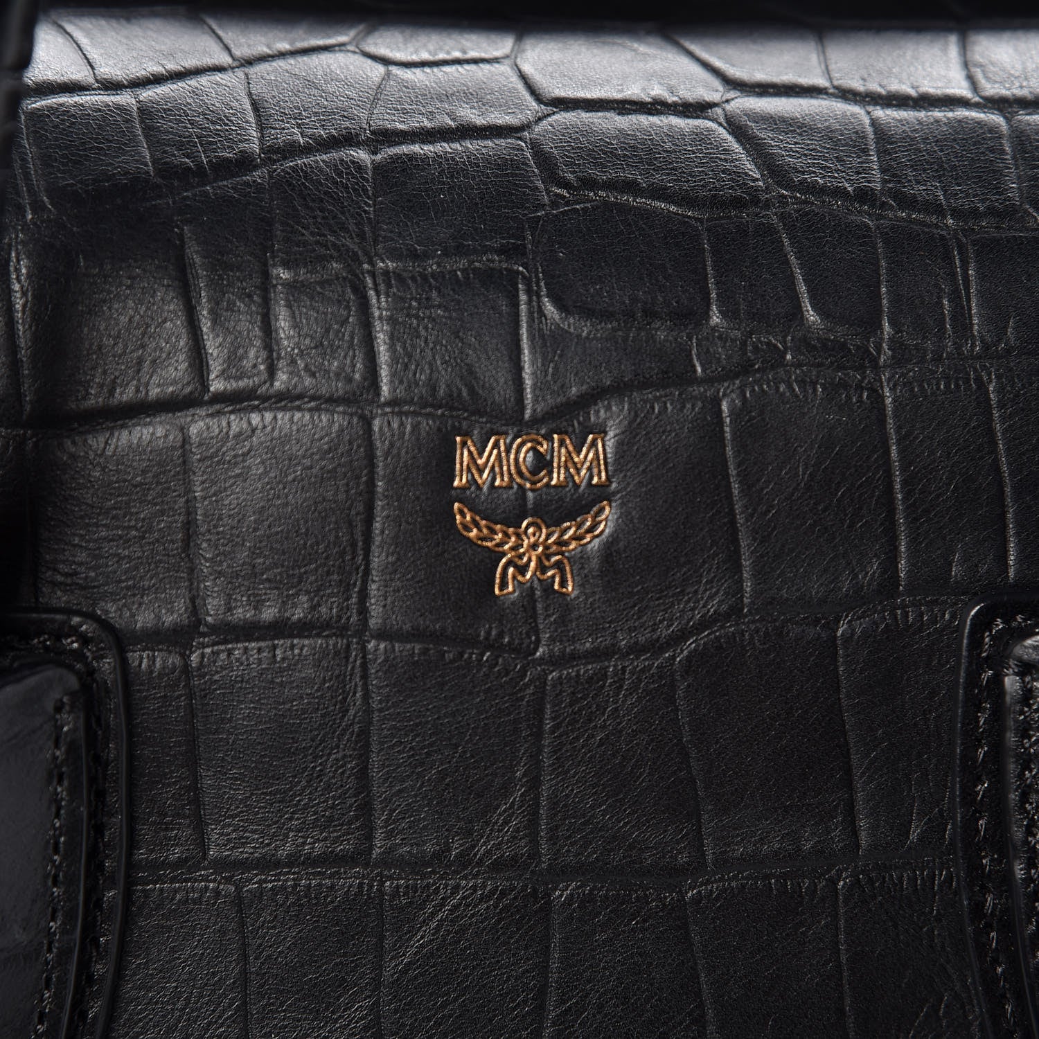 MCM Calfskin Crocodile Embossed Medium Milla Tote Black 6 of 8