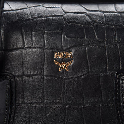 MCM Calfskin Crocodile Embossed Medium Milla Tote Black 6 of 8