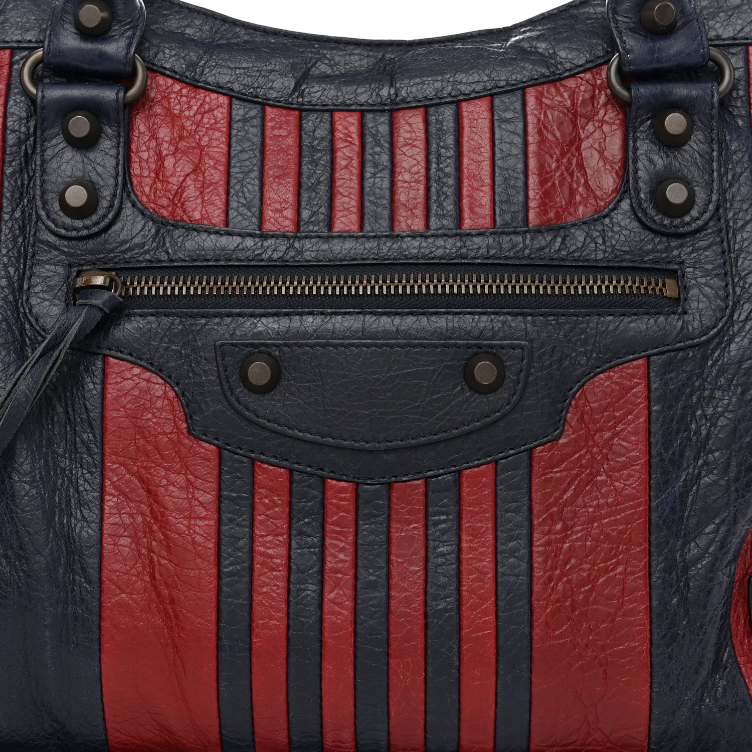 Balenciaga Cuir Arena Striped Classic Hardware City Bleu Nuit Rouge 8 of 12