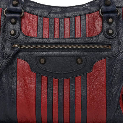 Balenciaga Cuir Arena Striped Classic Hardware City Bleu Nuit Rouge 8 of 12