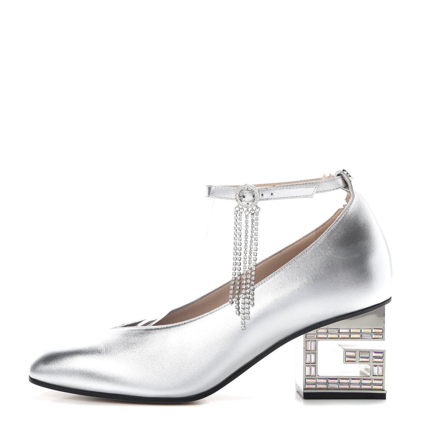 Metallic Nappa Crystal Square G Mid Heel Pumps 40.5 Silver