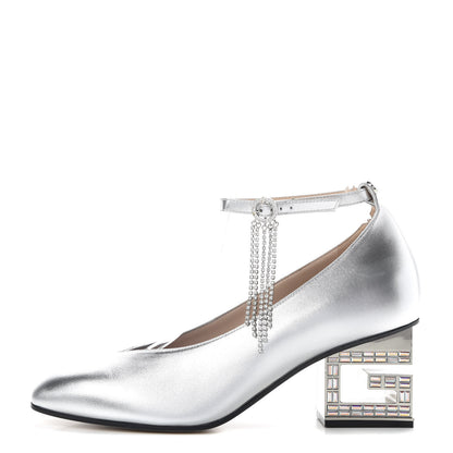 Gucci Metallic Nappa Crystal Square G Mid Heel Pumps 40.5 Silver 1 of 10