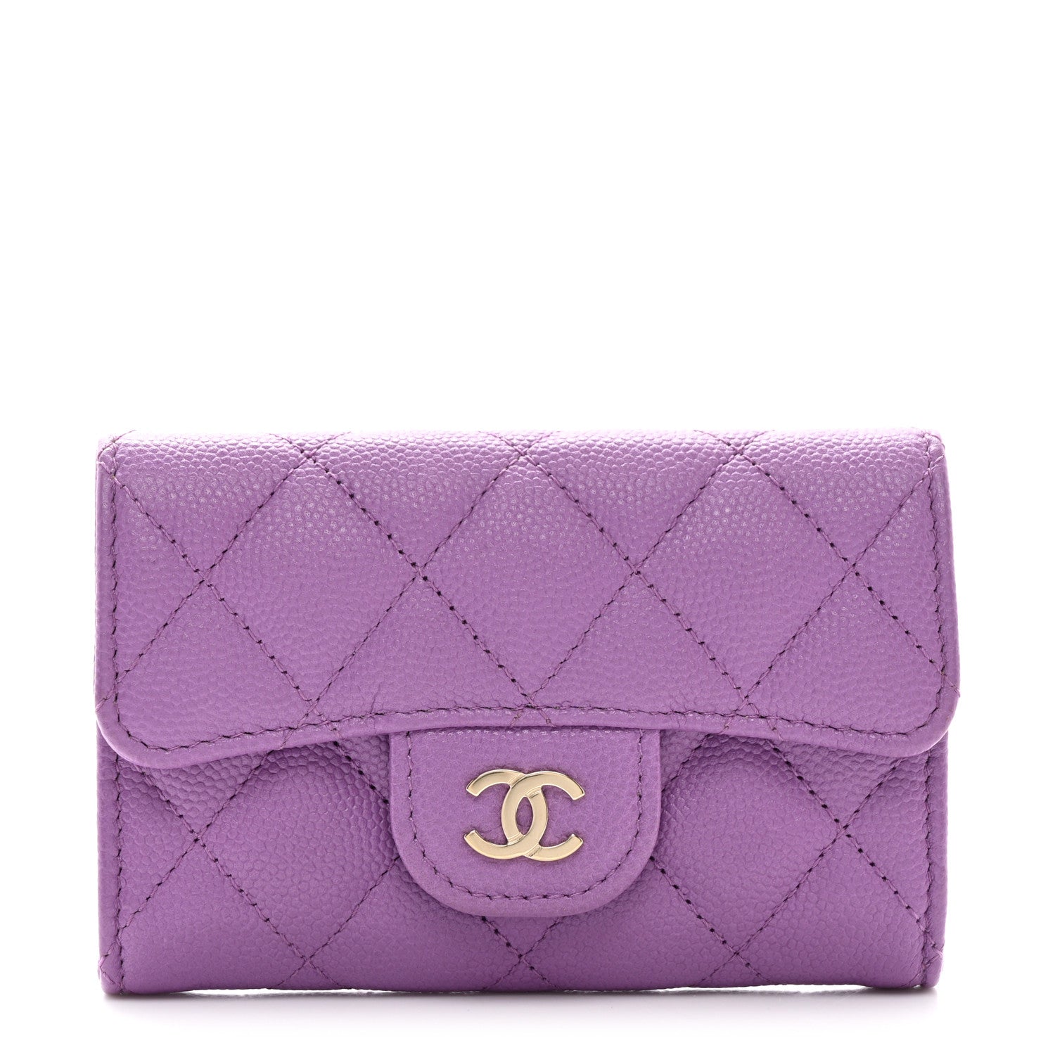 Chanel Caviar Quilted Flap Card Holder Wallet Purple 1 of 8