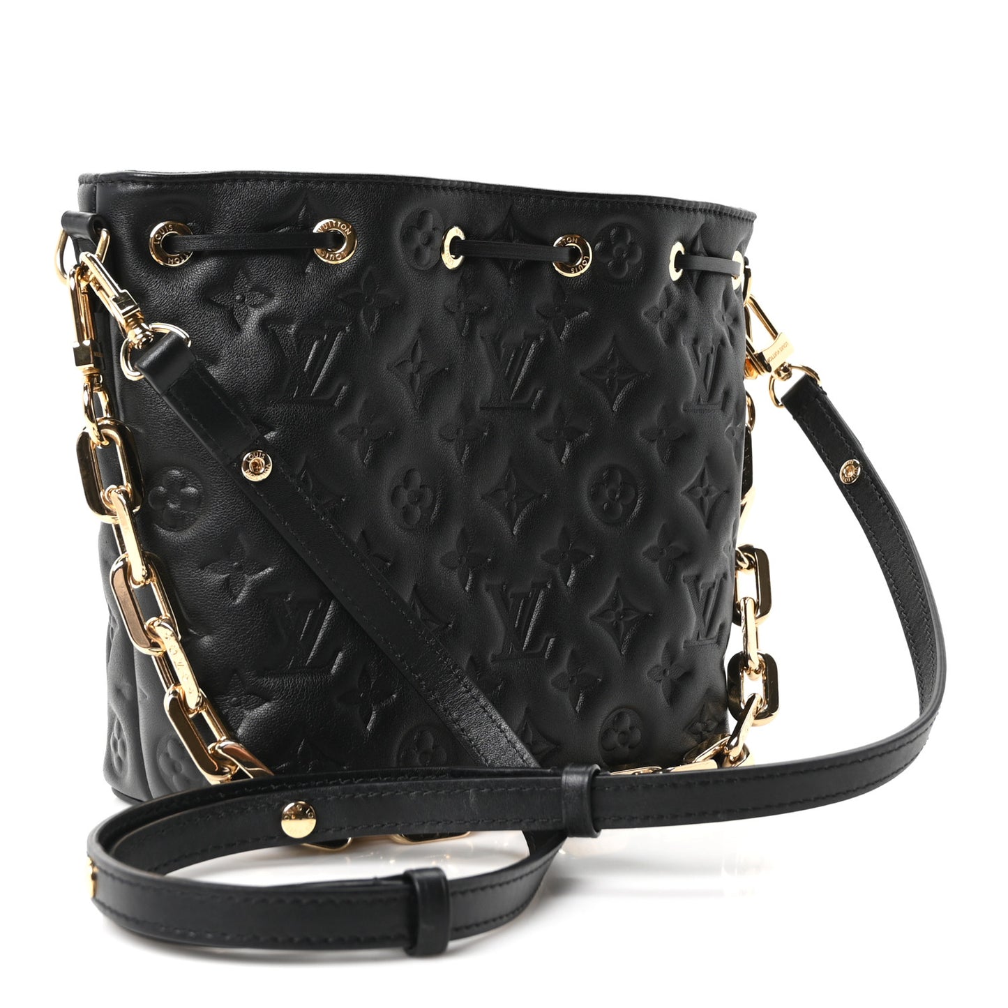 Lambskin Embossed Monogram Coussin Bucket Black Black
