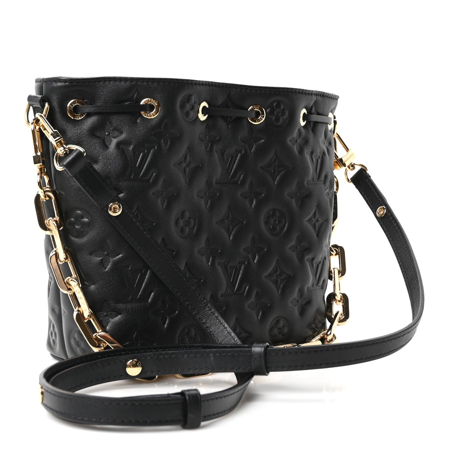 Louis Vuitton Lambskin Embossed Monogram Coussin Bucket Black Black 3 of 9