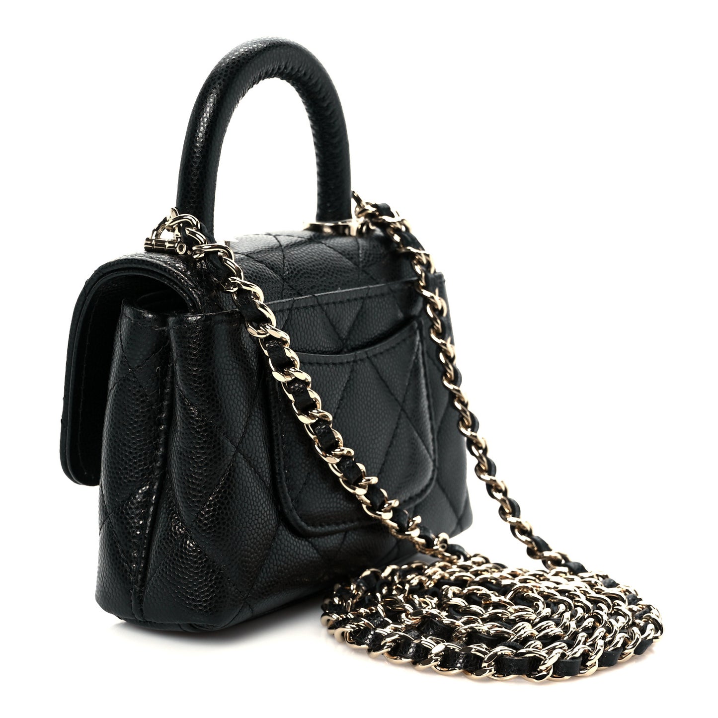 Caviar Quilted Nano Coco Handle Clutch With Chain Black
