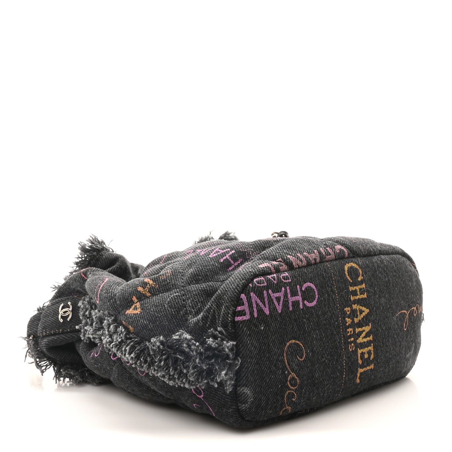 Denim Quilted Mood Small Bucket With Chain Black Multicolor