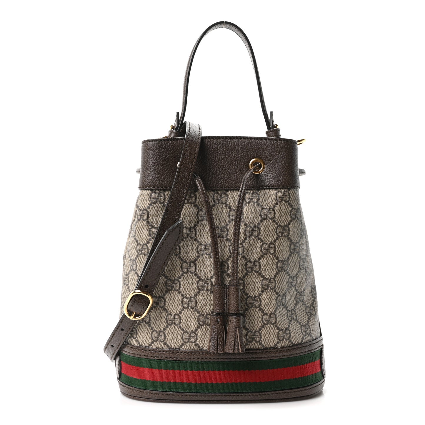 GG Supreme Monogram Web Small Ophidia Bucket Bag Brown